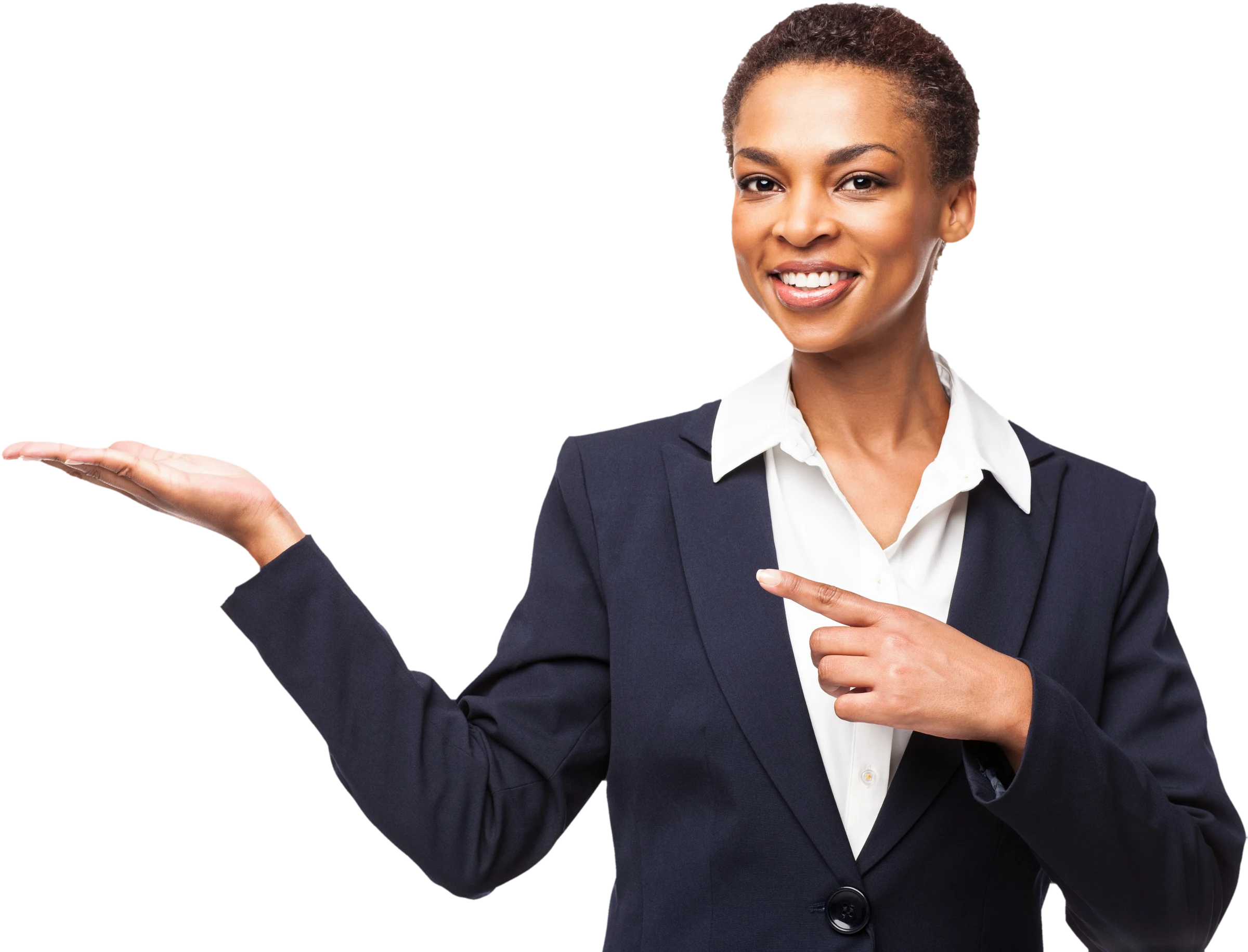 A smiling Ultimate Finance team member in a suit, presenting the loan options